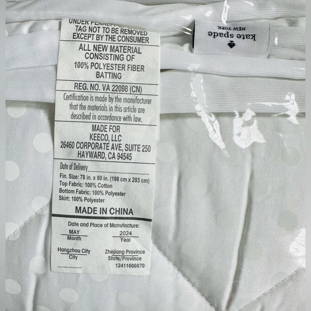 🎁Kate Spade Mattress Pad - King Size - White - Dots Pattern - 100% Cotton
